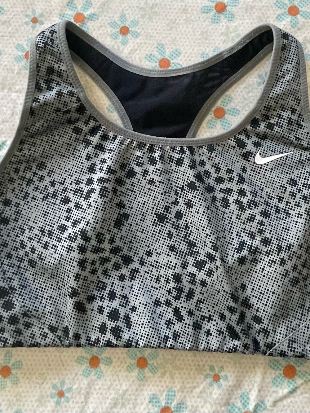 Nike Gray and Black Pixel Print Racerback Sports Bra